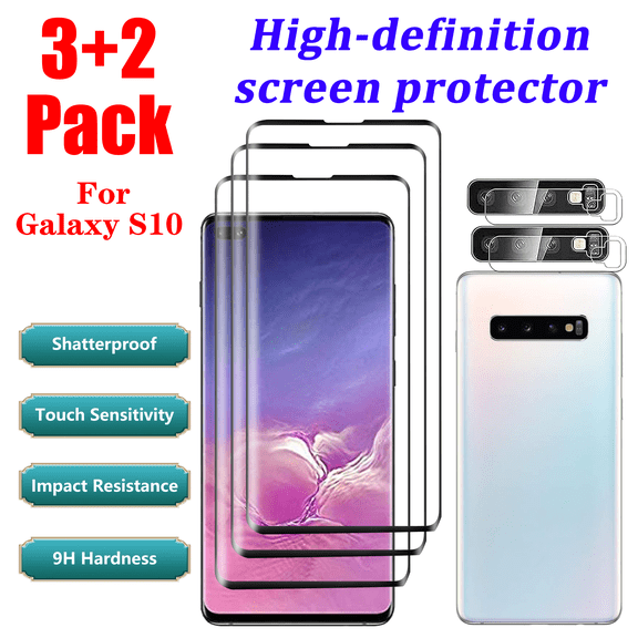 3 2 Package Suitable For Samsung Galaxy S10 Screen Protector And Camera Lens Protector, Ultra-High Definition,9H Hardness, Scratch Resistant, Bubble Free, Support fingerprint unlocking