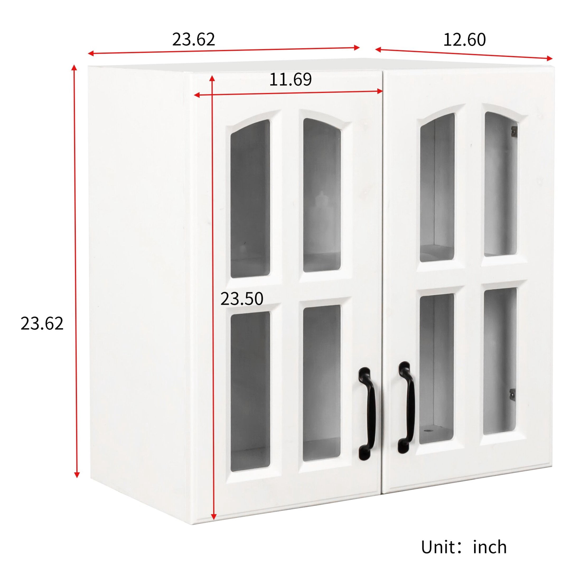 Noble House Classic Glass Door Wall Display Cabinet, Modern Floating Storage Cabinet for Kitchen & Bathroom, White