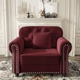 thumbnail image 2 of S-HOME Upholstered Velvet Sofa in 41.3 Inch Mid-Century Chesterfield Style with Rolled Armrests and Pillow，Burgundy, 2 of 9