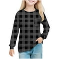 thumbnail image 2 of UQJfacai Girls Long Sleeve Shirts Kids Plaid Graphic Crewneck Pullover Tops Fall Casual Cute Blouses Tee with Pocket 5-14 Years, 2 of 7
