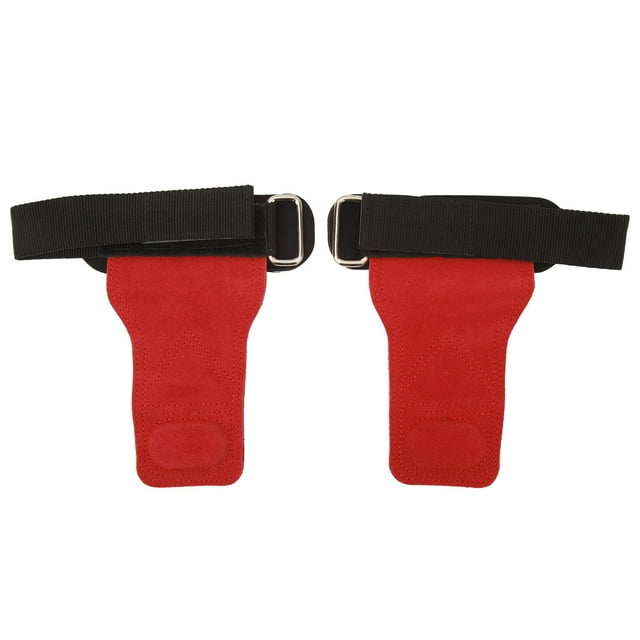 1 par de correas de agarre para levantamiento de pesas, doble piel de vaca, peso muerto, guantes de levantamiento de dominadas, accesorios para gimnasia, fitness, color rojo