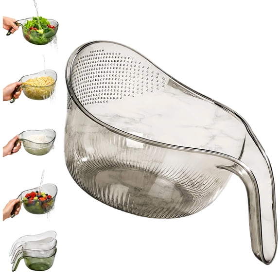 Multipurpose Rice Washing Bowl Strainer with Handle, Fine-Hole Draining, Ergonomic Grip, Rice Strainer for Fruits and Vegetables