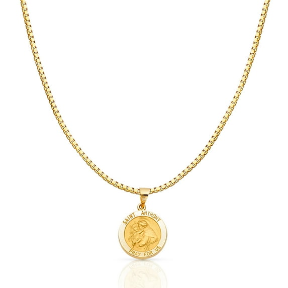 14K Yellow Gold Religious St. Anthony Charm Pendant with 1mm Box Chain Necklace - 20"