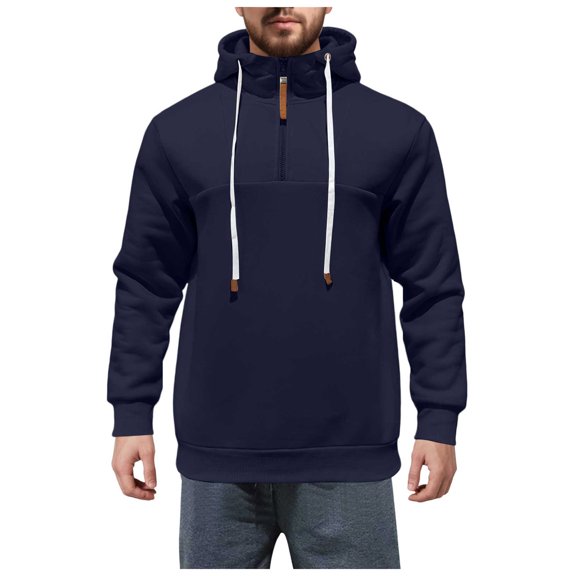 YIWULA Big and Tall Hoodies for Men Quarter Zip up Tactical Pullover Fall Winter Hooded Sweatshirt with Pockets(3XL,Navy)
