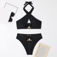 thumbnail image 3 of Gibobby Conjunto de traje de baño de bikini Nuevo traje de baño Sexy Bikini Strap Solid Split cintura alta Bikini traje de baño para mujer(Negro,G), 3 of 5