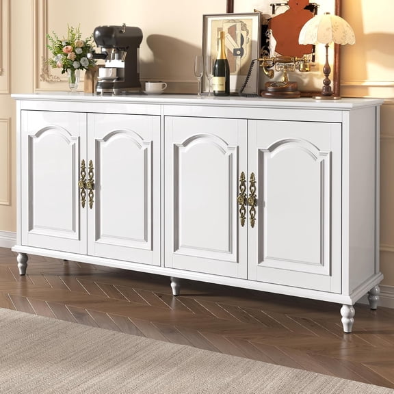 ANPOO 65" Mid Century Modern Sideboards Buffets Cabinet with 4 Door Storage, 34" Tall Media Console Table with Adjustable Shelves and Brass Carved Handles for Entryway, Dining Room, Living Room