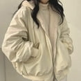 thumbnail image 6 of Lady Winter Coat Thick Fleece Lining Loose Hooded Long Sleeves Solid Color Double-sided Wear Zipper Closure Work Dating Travel Jacket, 6 of 8
