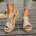 thumbnail image 6 of Viluyesy Womens Platform Sandals, Elastic Strap Peep Toe Slingback Summer Breathable Comfort Wedge Shoes Gold US6, 6 of 9