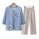 thumbnail image 5 of Conjunto de 2 piezas de XL-5XL para mujer, ropa de dormir informal para el hogar, traje de madre exterior, pantalones de abuela de talla grande, 2024, 5 of 5