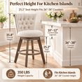 thumbnail image 6 of PAPROOS Beige Swivel Bar Stools Set of 2, 26" Counter Height Bar Stools with Back, Upholstered Velvet Bar Chairs with Nailhead Trim and Solid Wood Legs for Kitchen Island & Home, 6 of 11