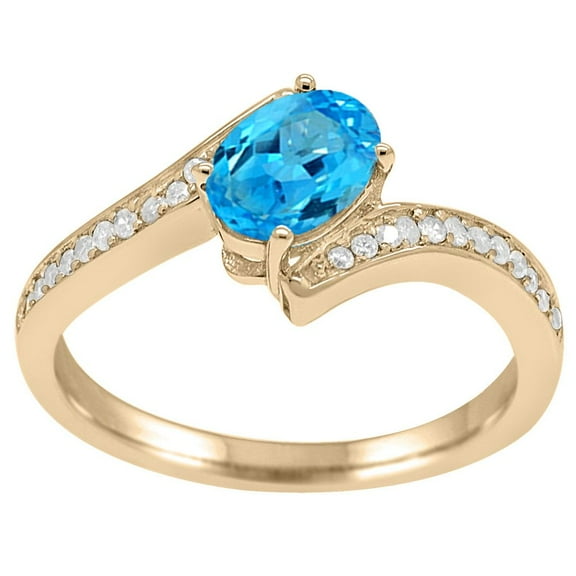 Mauli Jewels Engagement Rings for Women 1.05 Carat Blue Topaz and Diamond Wedding Engagement Ring 4-Prong 10k Solid Yellow Gold