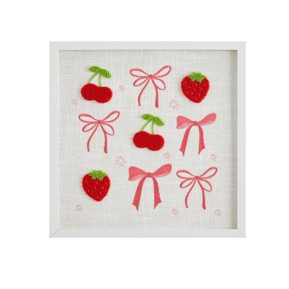 Mainstays Pink Coquette Embroidered Cherry Bow Plastic Framed Wall Art, 13.5" L x 13.5" W