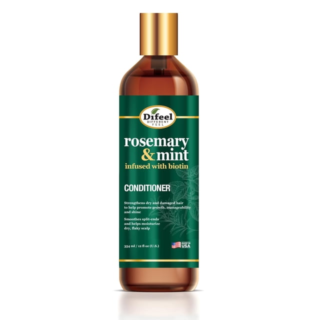 Acondicionador para el cabello Difeel Elevated Rosemary Mint con biotina 12 oz. - Elaborado con romero y menta naturales para fortalecer el cabello seco y dañado, promover el crecimiento, suavizar las