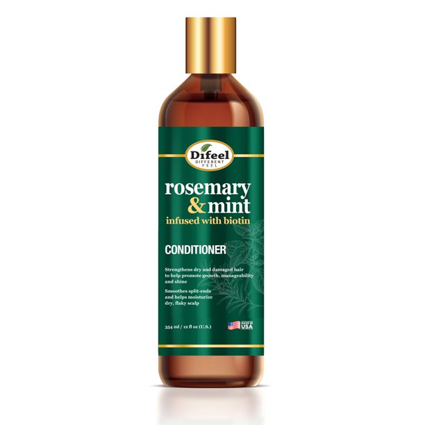 Acondicionador para el cabello Difeel Elevated Rosemary Mint con biotina 12 oz. - Elaborado con romero y menta naturales para fortalecer el cabello seco y dañado, promover el crecimiento, suavizar las