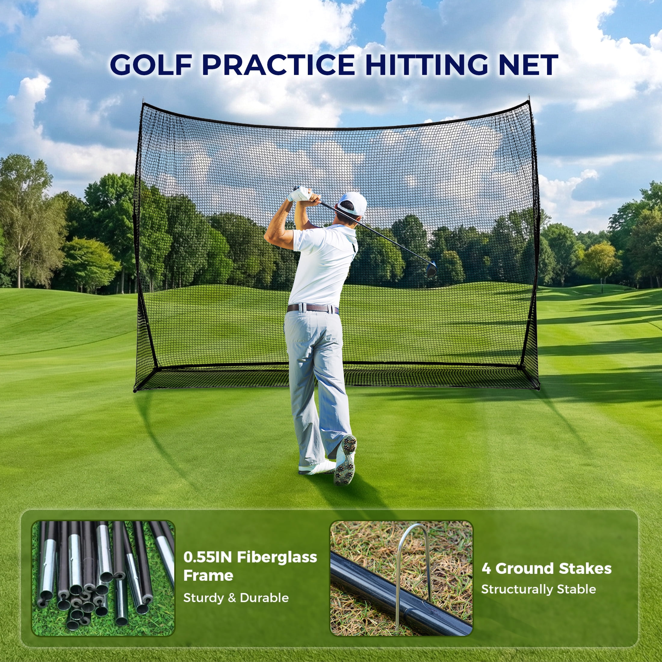 Edx Golf Practice Driving Range with Target, 10x7 ft & 7x7 ft for Indoor Outdoor Training, Black