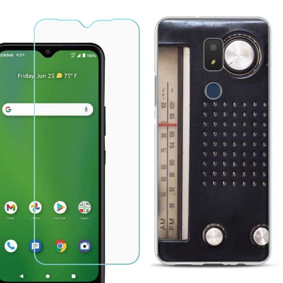 Slim-Fit TPU Fashion Phone Case for Cricket Icon 3, with Tempered Glass Screen Protector, by OneToughShield ® - Vintage Radio