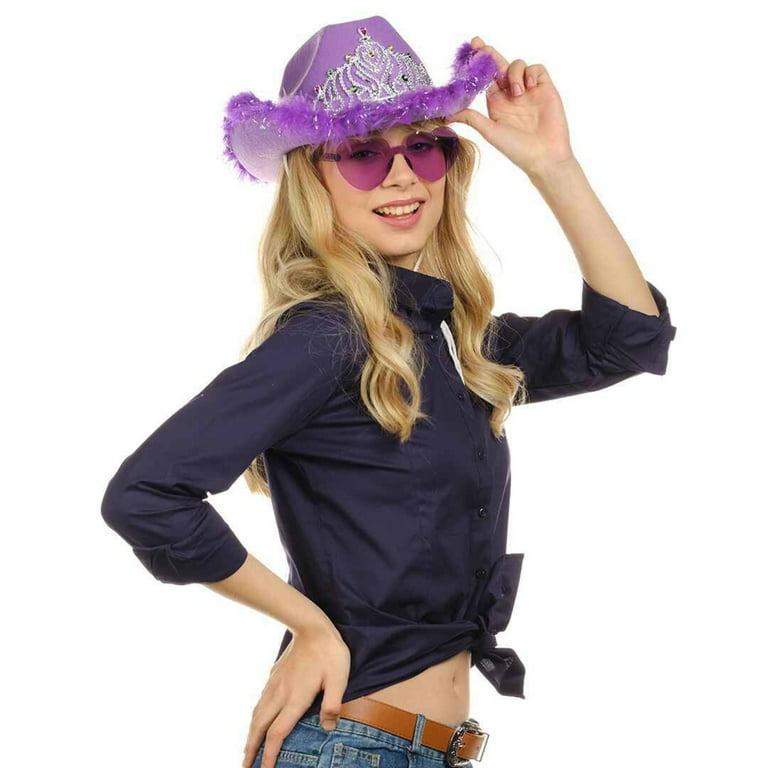 Funcredible Purple Cowgirl Hat with Heart Glasses Purple Cowboy