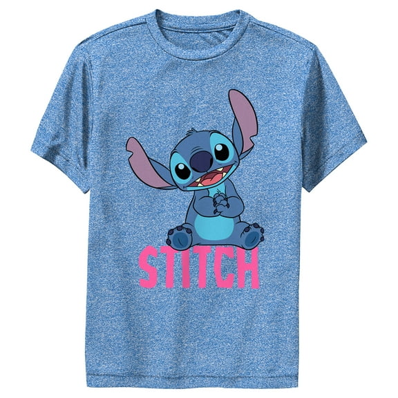 Boy's Lilo & Stitch Sitting Cute  Performance Graphic Tee Royal Blue Heather Large