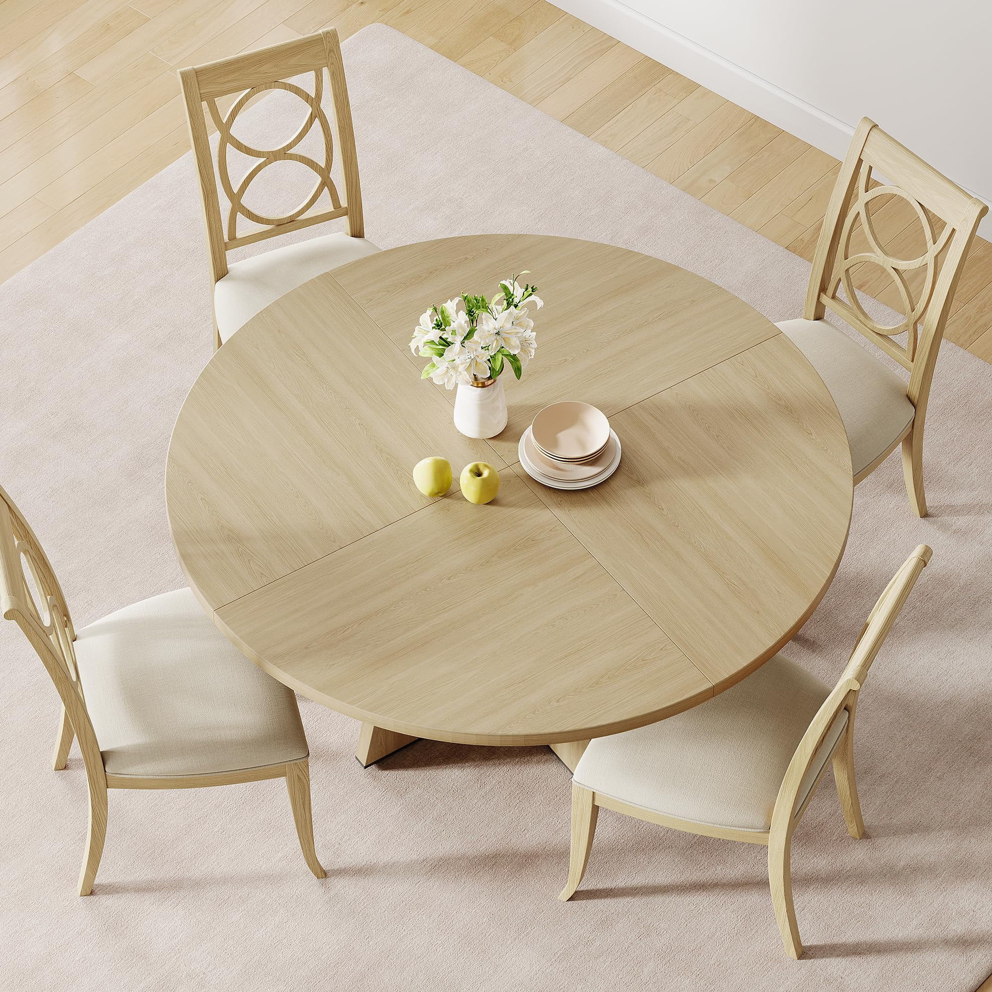 EDTara Large 47-Inch Round Wood Dining Table, Seats 4-6, Sturdy ...