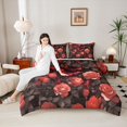 thumbnail image 4 of Homewish Female Men Women Romantic Floral Rose 3 Pieces Queen Comforter Set,Chic Flowers Blossoms Ultra Soft Bedding Sets,Flying Butterflies Bedding Comforter Set Breathable, 4 of 8