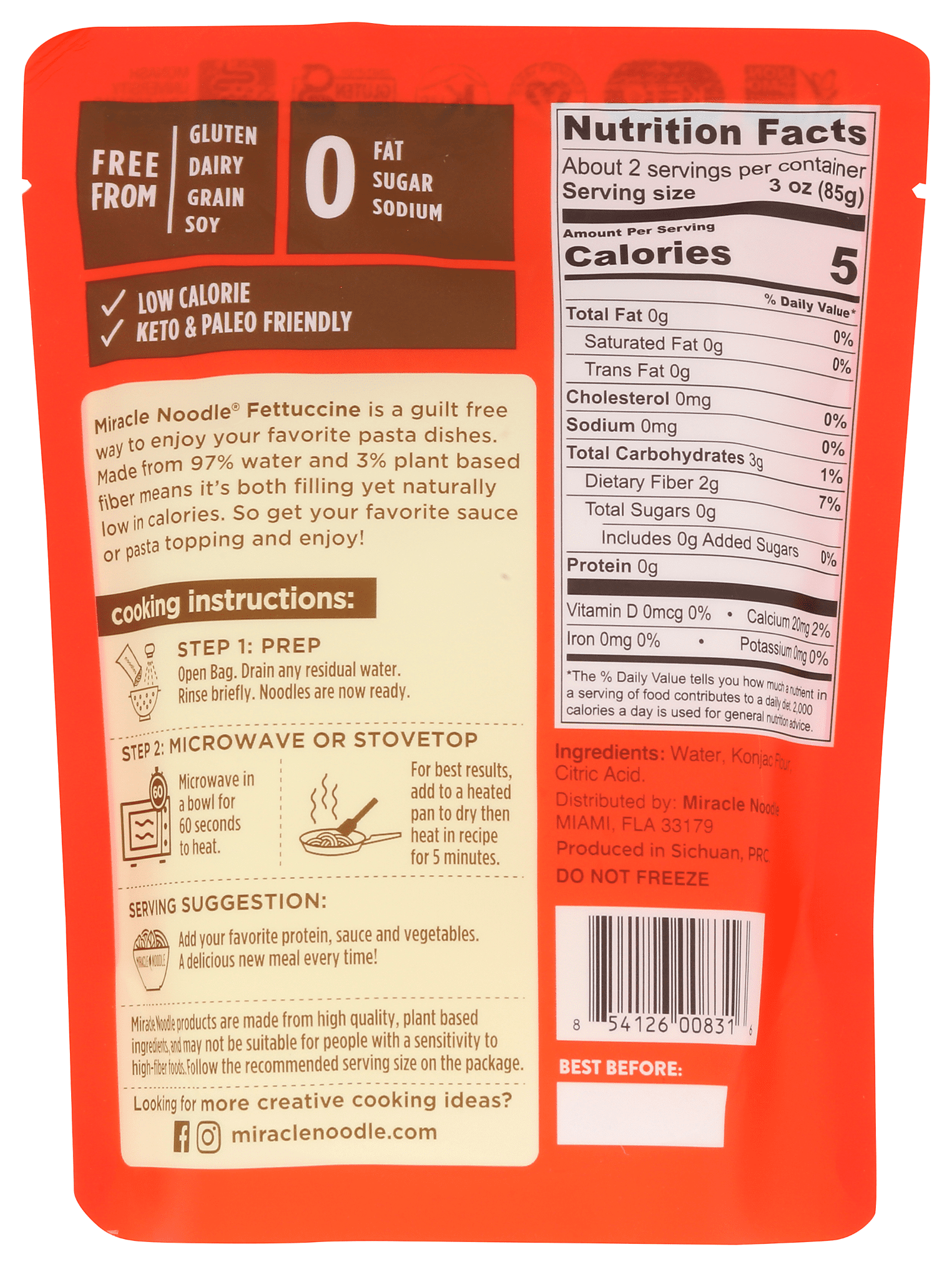(2 pack) Miracle Noodle Ready to Eat Fettuccine Pasta, 7 Oz, Plant Based Shirataki Konjac Noodles, 5 Calories, 1g Net Carbs Per Serving, Gluten-Free