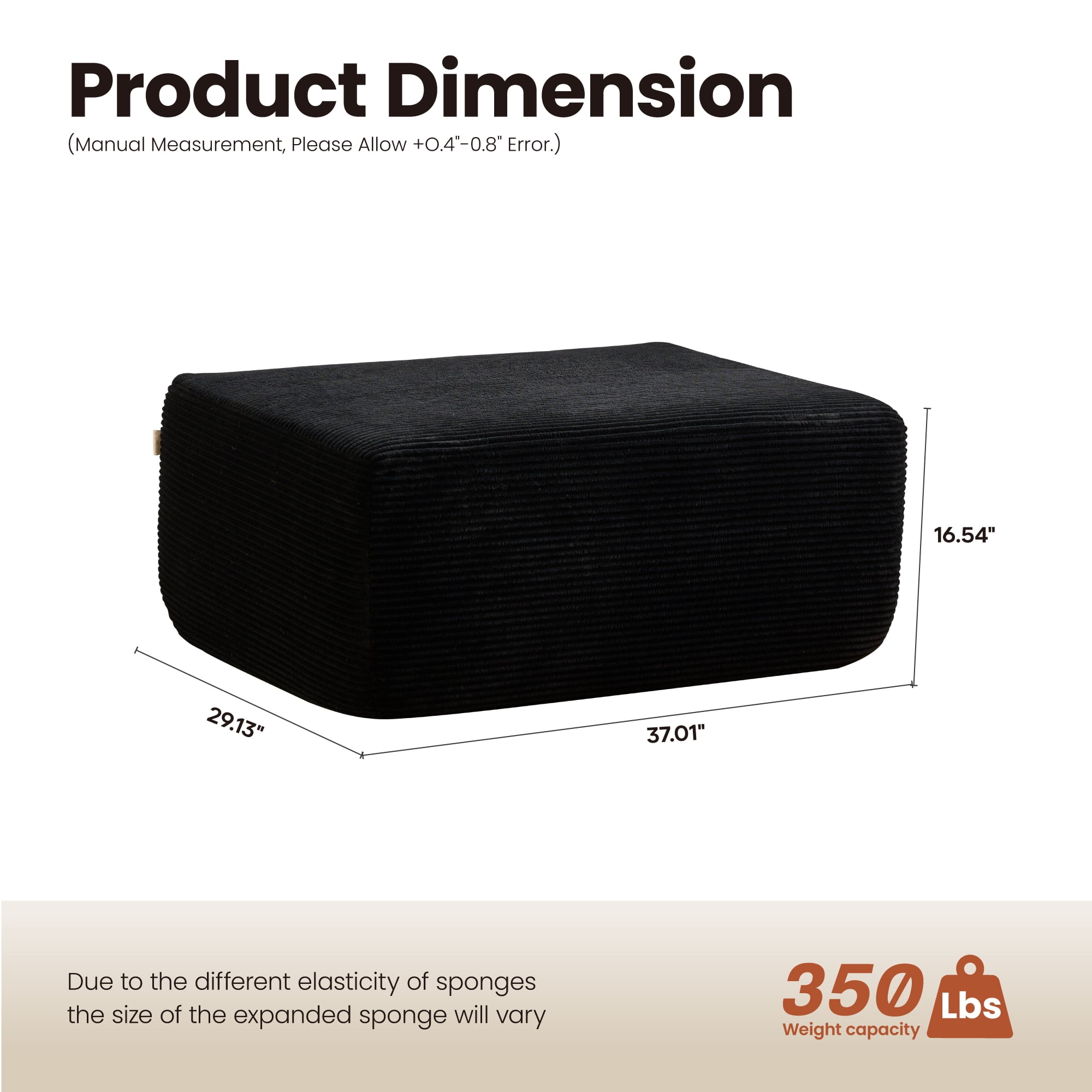 Ovios Oversized Ottoman Footrest for Sofa Large Corduroy Pouf Ottoman Coffee Table Rectangle Floor Bench Extra Seating for Living Room, No Assembly, Back