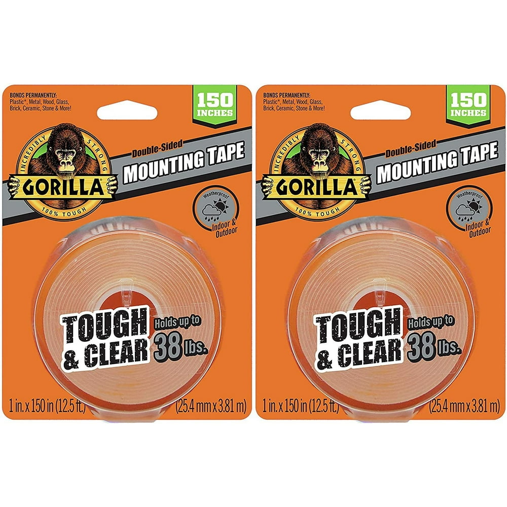 Gorilla Tough & Clear Double Sided XL Mounting Tape, 1" x 150", Clear