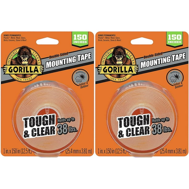 Gorilla Tough & Clear Double Sided XL Mounting Tape, 1" x 150", Clear
