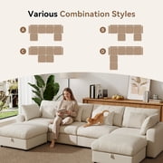 BedLuxury 140 Extra Large Modular Sectional Cloud Sofa with 2 Removable Storage Ottoman, Extra Deep Seat Couch, Living Room Furniture, Chenille Beige