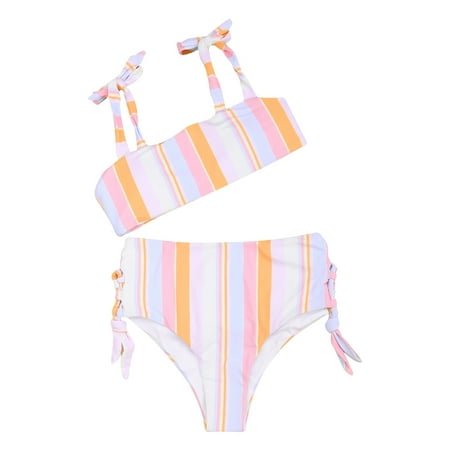 Bathing Suits for Women s Crop Top Striped Printed High Waisted Cheeky Bikini Set Drawstring Two Piece Swimsuits