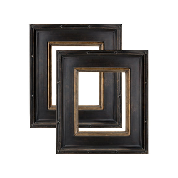 Creative Mark Museum Plein Aire Ornate Picture Frame - 15x30" - Antique Black W/ Gold - Pack of 2, High-End Antique Style Frames - Open Back with No Glass or Backing