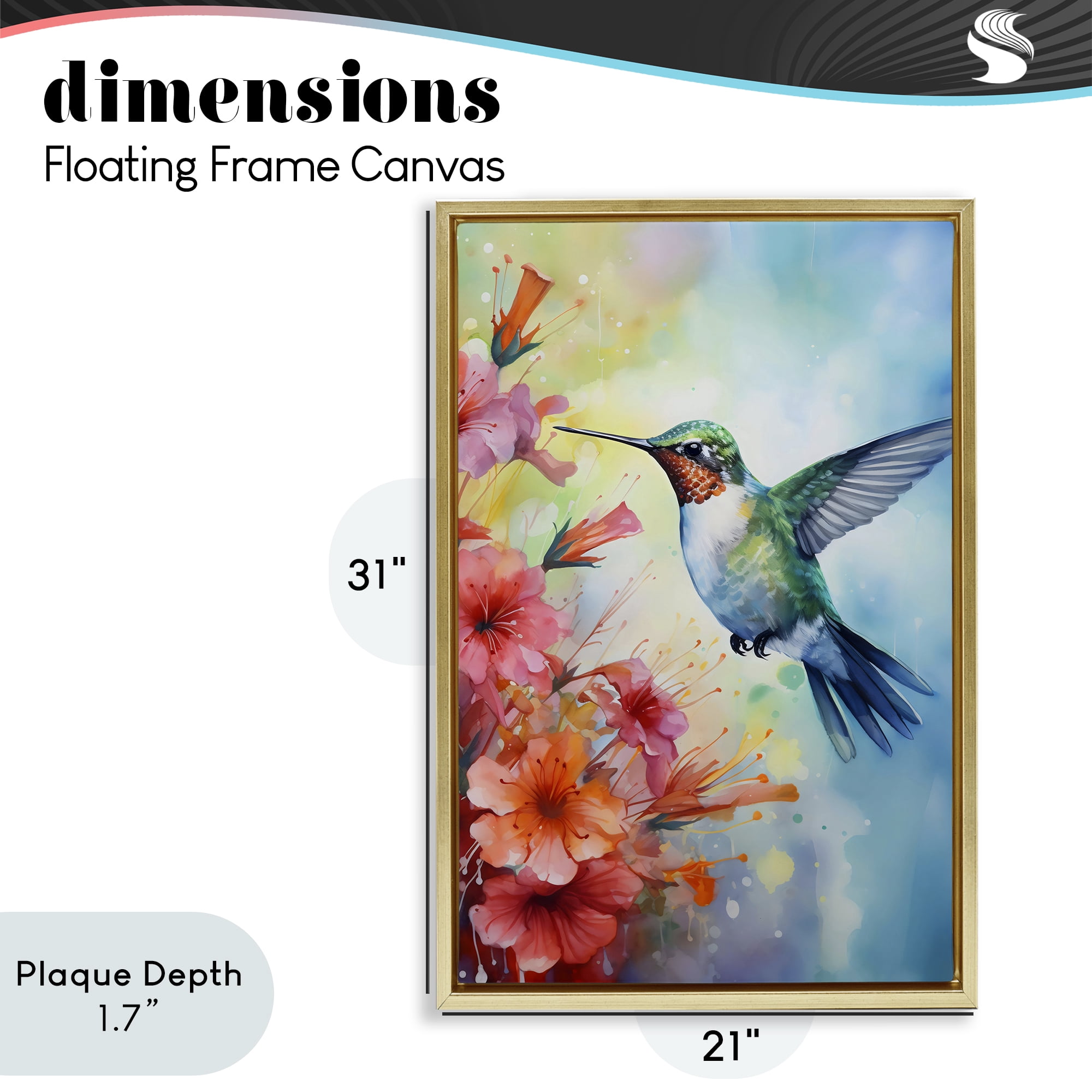 Stupell Industries Hummingbird Hibiscus Serenade Gold Framed Floater Canvas Wall Art, design by Creative Studio