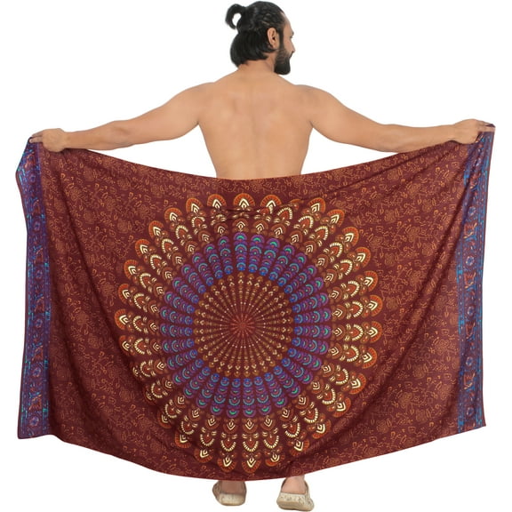 HAPPY BAY Men's Standard Casual Sarong Long Pareo Beach Wrap One Size Cherry, Mandala Summer Vacation Party