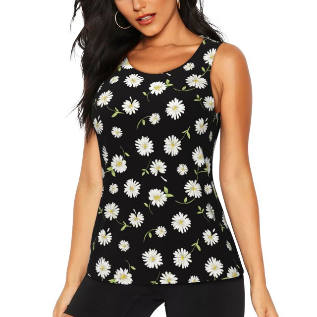Balery Daisies Flowers Camiseta sin mangas estampada ligera para mujer, tops de entrenamiento sin mangas, camisetas de yoga transpirables de secado rápido.-Medium