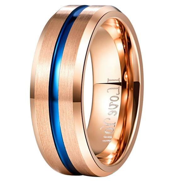 8mm Men's Grooved Tungsten Carbide Ring Matte Finish Beveled Edge Wedding Band Size 6 to 14