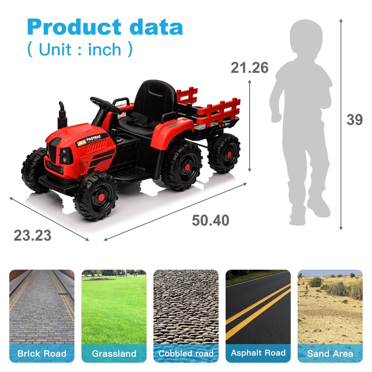 CIPACHO 12V Ride On Tractor with Trailer, Electric Kids Car with 2.4RC, 3 Speed Adjustable, USB, MP3, Power Display, 2 Point Safety Belt, Red CIPACHO 12V Ride On Tractor with Trailer, Electric Kids Car with 2.4RC, 3 Speed Adjustable, USB, MP3, Power Display, 2 Point Safety Belt, Red