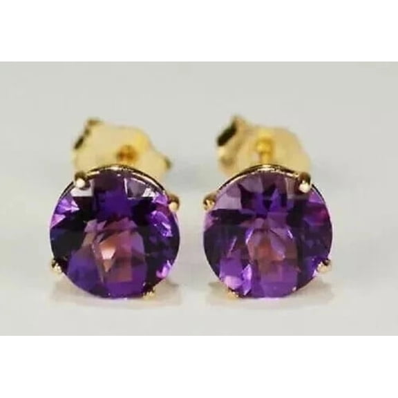 2Ct Round Cut Simulated Amethyst Women's Solitaire Stud Earrings 14K Yellow Gold Plated