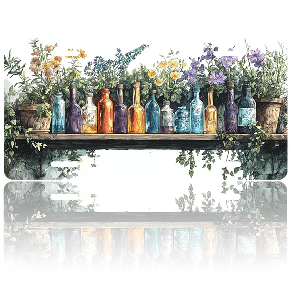 1 Pcs 2D Flat License Plate Covers & Frames, Bottles and Flowers For Decorative Front, Waterproof For Decoration Aluminum License Plate Covers & Frames Cover For Men Women, 12" X 6"