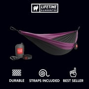 Grand Trunk Double Deluxe Hammock with Straps – Extra-Wide Parachute Nylon Hammock for Two, 10'6 x 6'6, 400 lb Capacity, Includes Tree-Friendly Straps & Carabiners