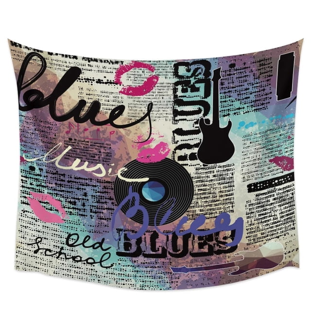 Tapiz para colgar en la pared con música blues, diseño retro, 100% poliéster