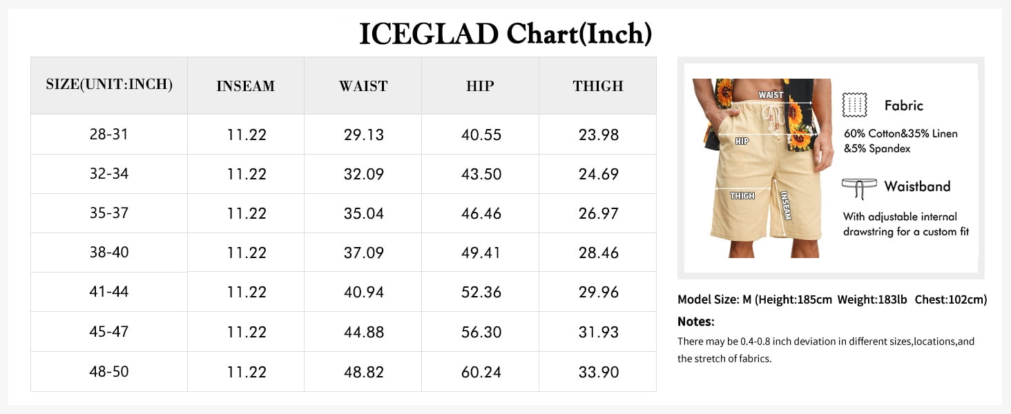 Iceglad Men's Linen Casual Classic Fit Short Drawstring Summer Beach Shorts