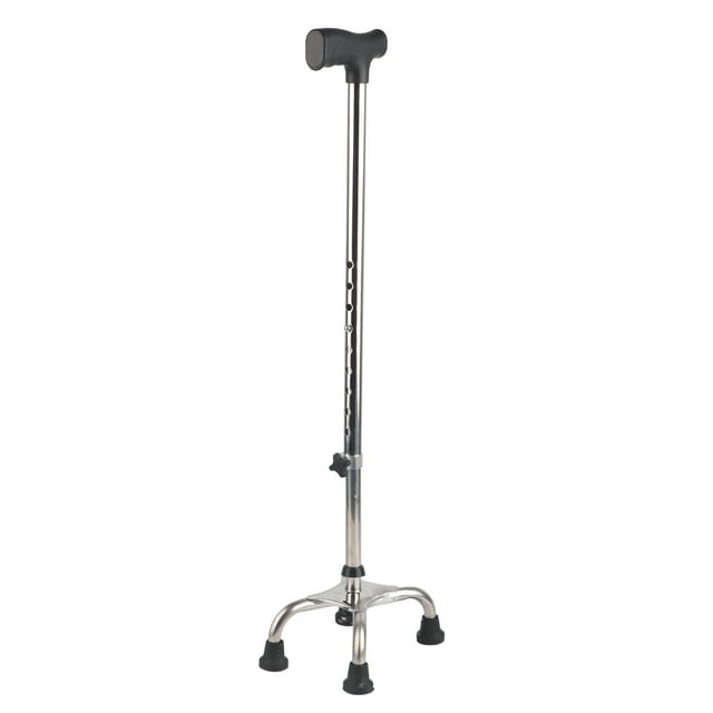Bastón ajustable con base de 4 tubos de acero antideslizantes, flexible, para personas mayores discapacitadas.