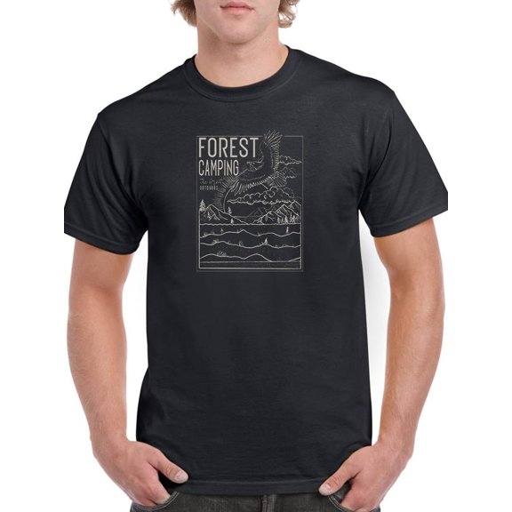 Forest Camping Nature Lineart T-Shirt Men -Image by Shutterstock, Male Medium