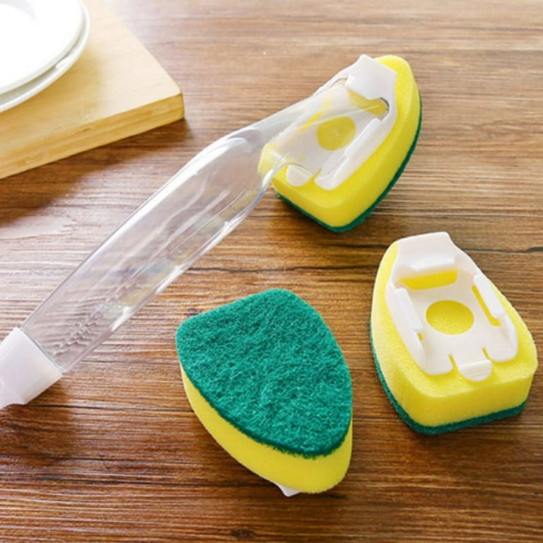 Dish Washing Kitchen Sponge Brush with Detachable Cleaner Adding Handle  Scrubber 