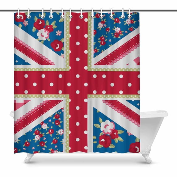 SUNENAT Cute Union Jack British Flag in Shabby Chic Floral Style Shower Curtain for Bathroom Bathroom Shower Curtain 72(Wide) x 84(Height) Inches