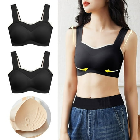 

Hunpta Wire-free Bralettes For Women 2PCS Seamless Ice Silk Comfy Push-up Bras Removable Chest Pad Leisure Sport Bra Underwear