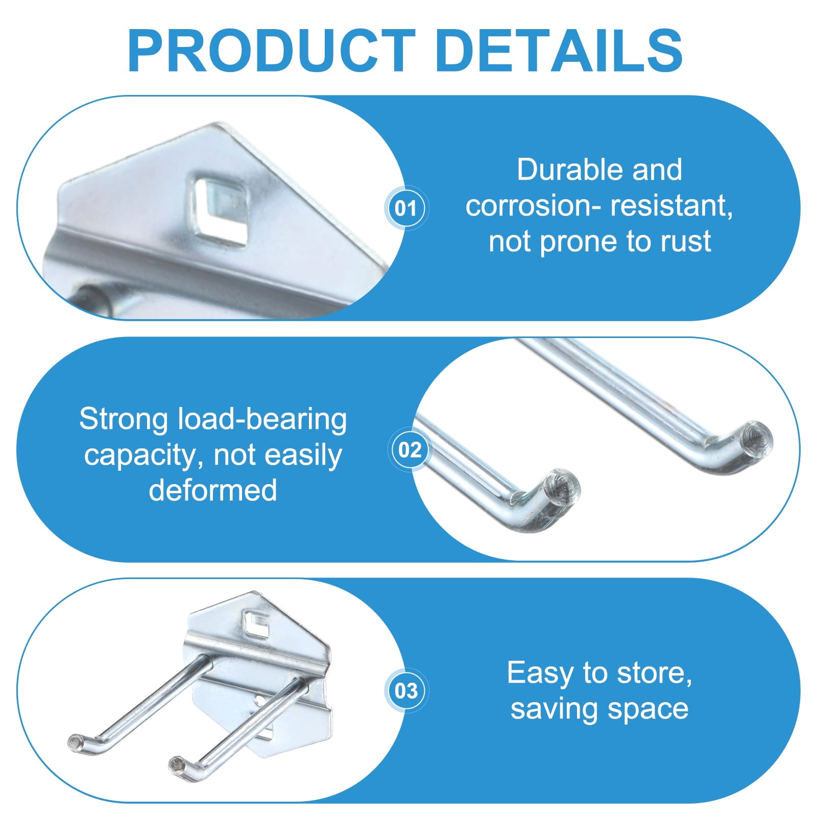 Uxcell 10Pcs Metal Square Peg Board Hooks, 3" Heavy Duty Square Hole Peg Hook for 3/8" Spaced Pegboards, Silver