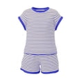 thumbnail image 4 of EnJoCho Girls 2 Piece Loung𝖾 Set Kids Striped Knit Short Sleeve T-Shirts Elastic Waist Shorts Casual Summer Clothing Sets Girls Vacation Outfits Short Sleeve Set, 4 of 4