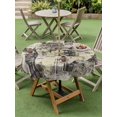 thumbnail image 4 of Outdoor Tablecloth with Umbrella Hole for Patio/Picnic/Party/Camping, Brown Architecture Waterproof Table Cloth Round Cover Washable, Abstract City Vintage Eiffel Tower (Dia 60"), 4 of 9