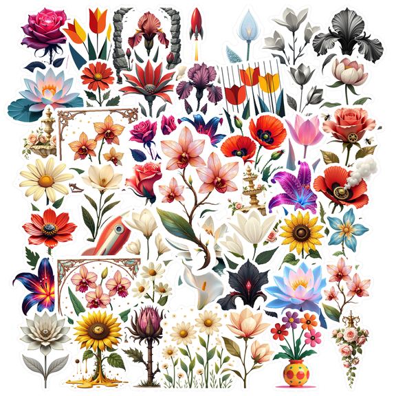 Realistic Flower Theme Stickers, Waterproof Flower Theme Sticker for Water Bottle Laptop Phone Cases Planner Skateboard Luggage Helmet Party Favor Decor, Ideal for Adults Teens Teacher Rewards